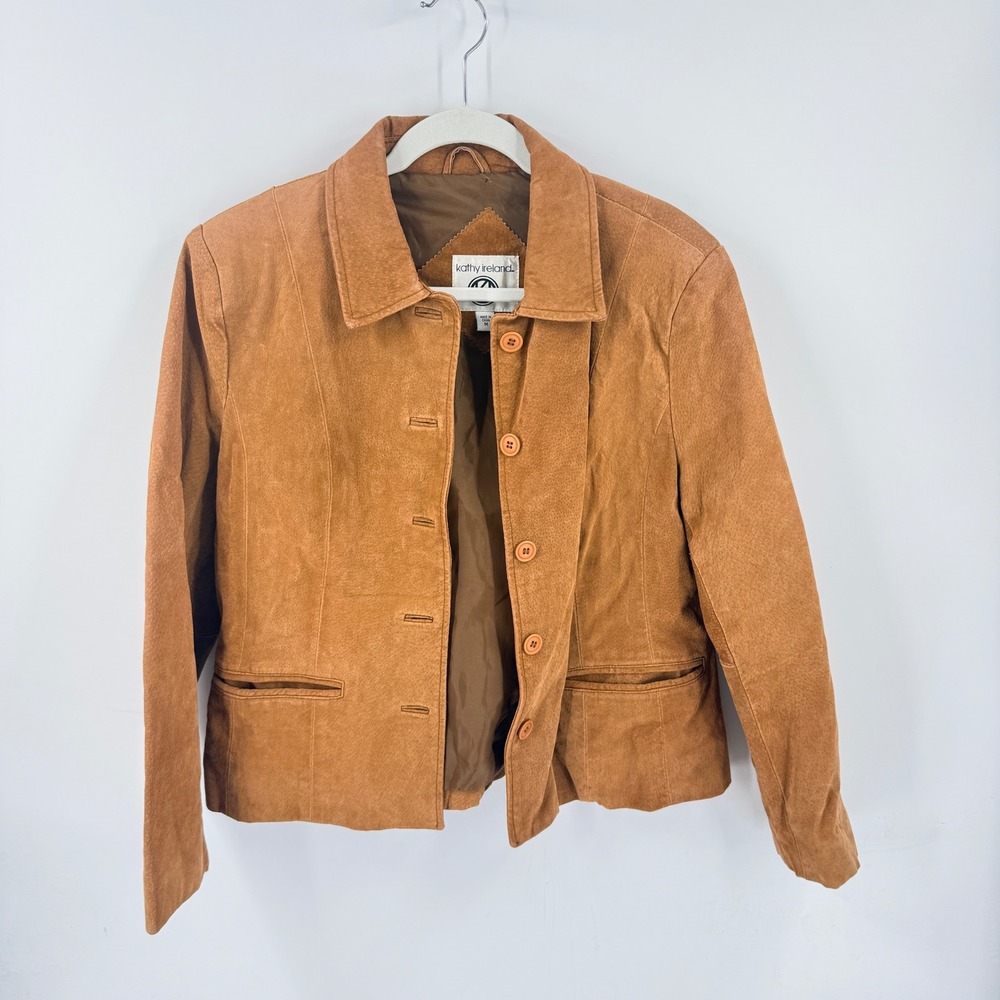 Vintage Suede Leather Kathy Ireland Jacket Brown Medium Blazer Earthy Boho
